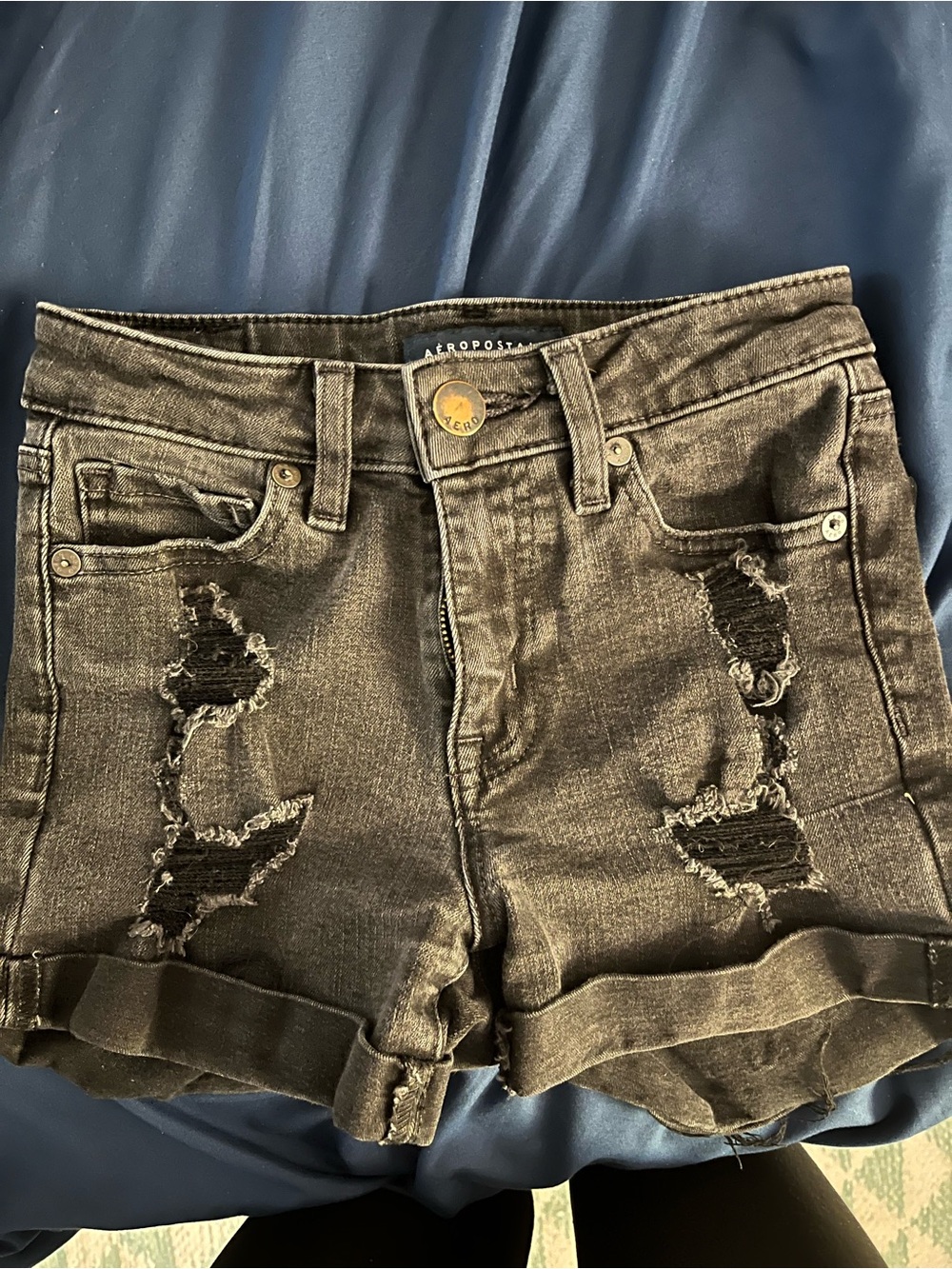 Aeropostale Black Distressed Roll Cuff Jean Shorts